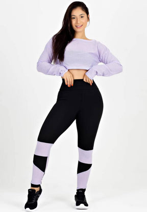 Cropped Em Tela + Calça Legging Com Detalhe Lilás Conjunto Metamorfose