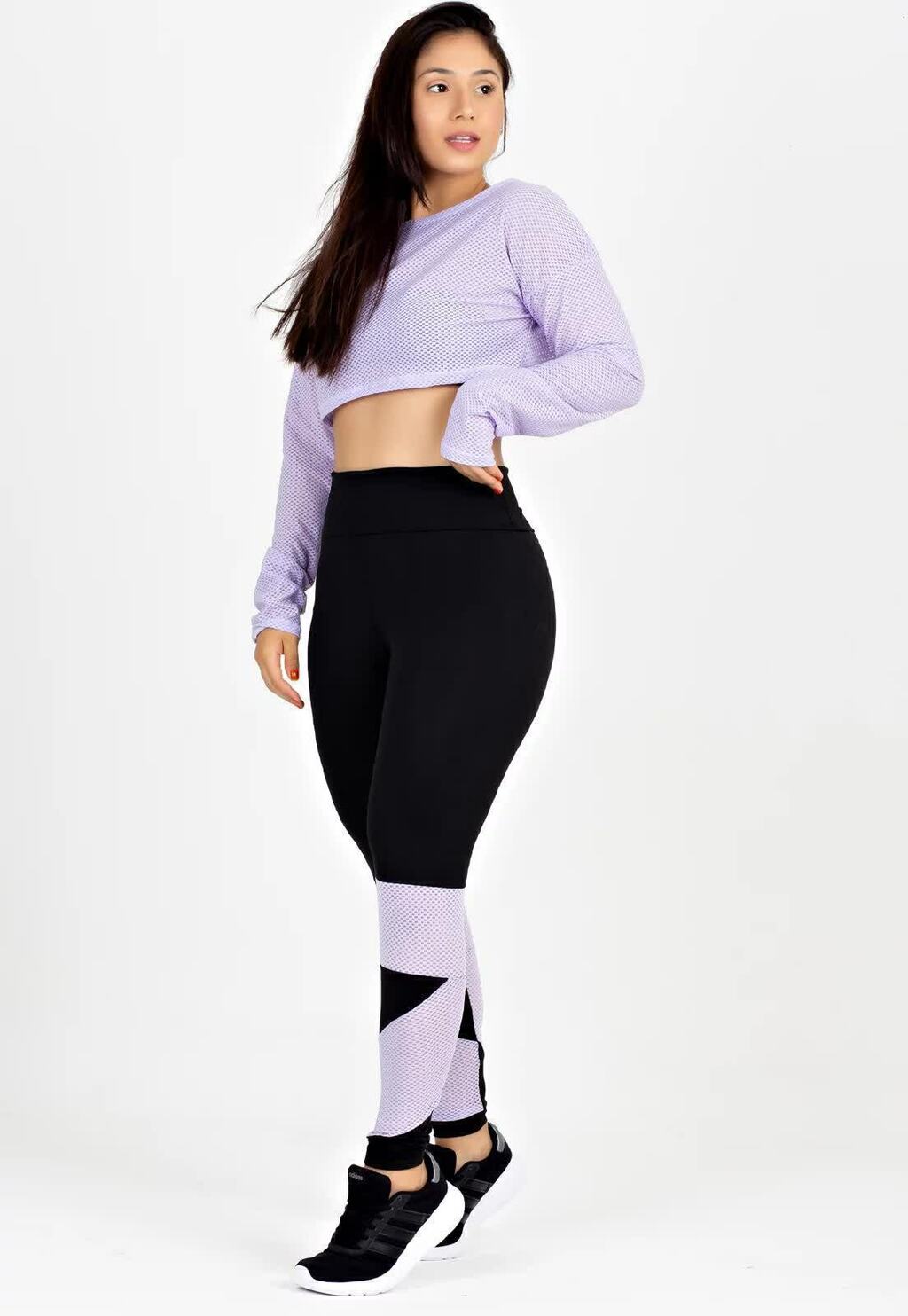 Cropped Em Tela + Calça Legging Com Detalhe Lilás Conjunto Metamorfose