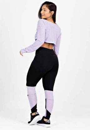 Cropped Em Tela + Calça Legging Com Detalhe Lilás Conjunto Metamorfose