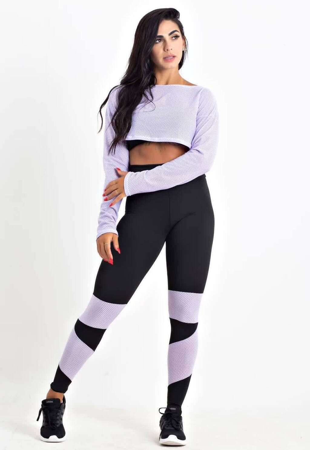 Cropped Em Tela + Calça Legging Com Detalhe Lilás Conjunto Metamorfose