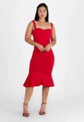 Vestido Alcinha com Babado Vermelho Midi